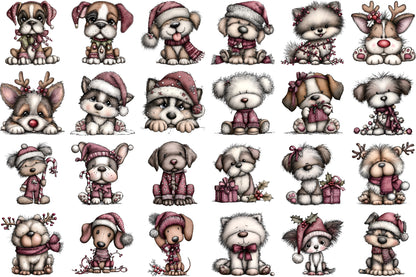 Whimsical Christmas Fluffy Dogs Clipart Cute Puppy PNG