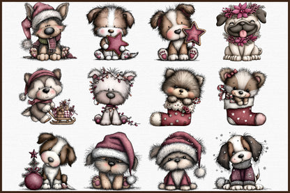 Whimsical Christmas Fluffy Dogs Clipart Cute Puppy PNG