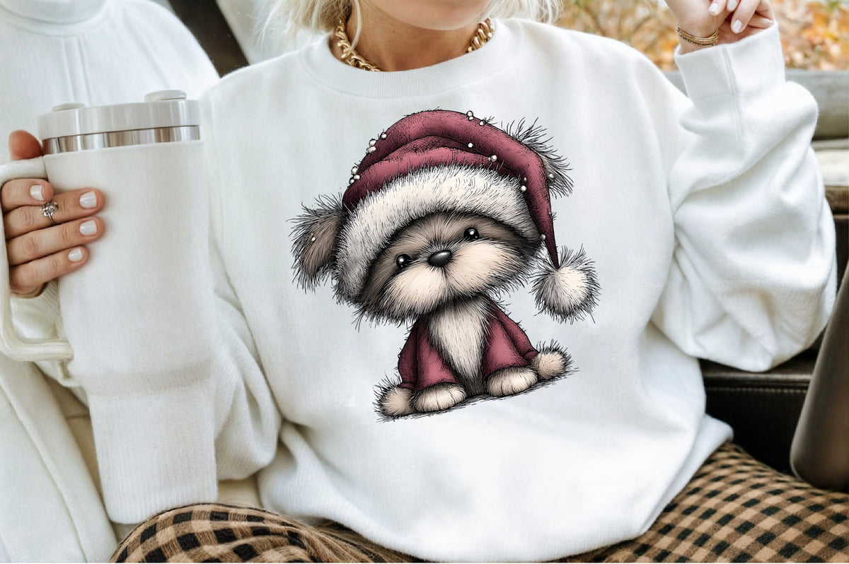 Whimsical Christmas Fluffy Dogs Clipart Cute Puppy PNG