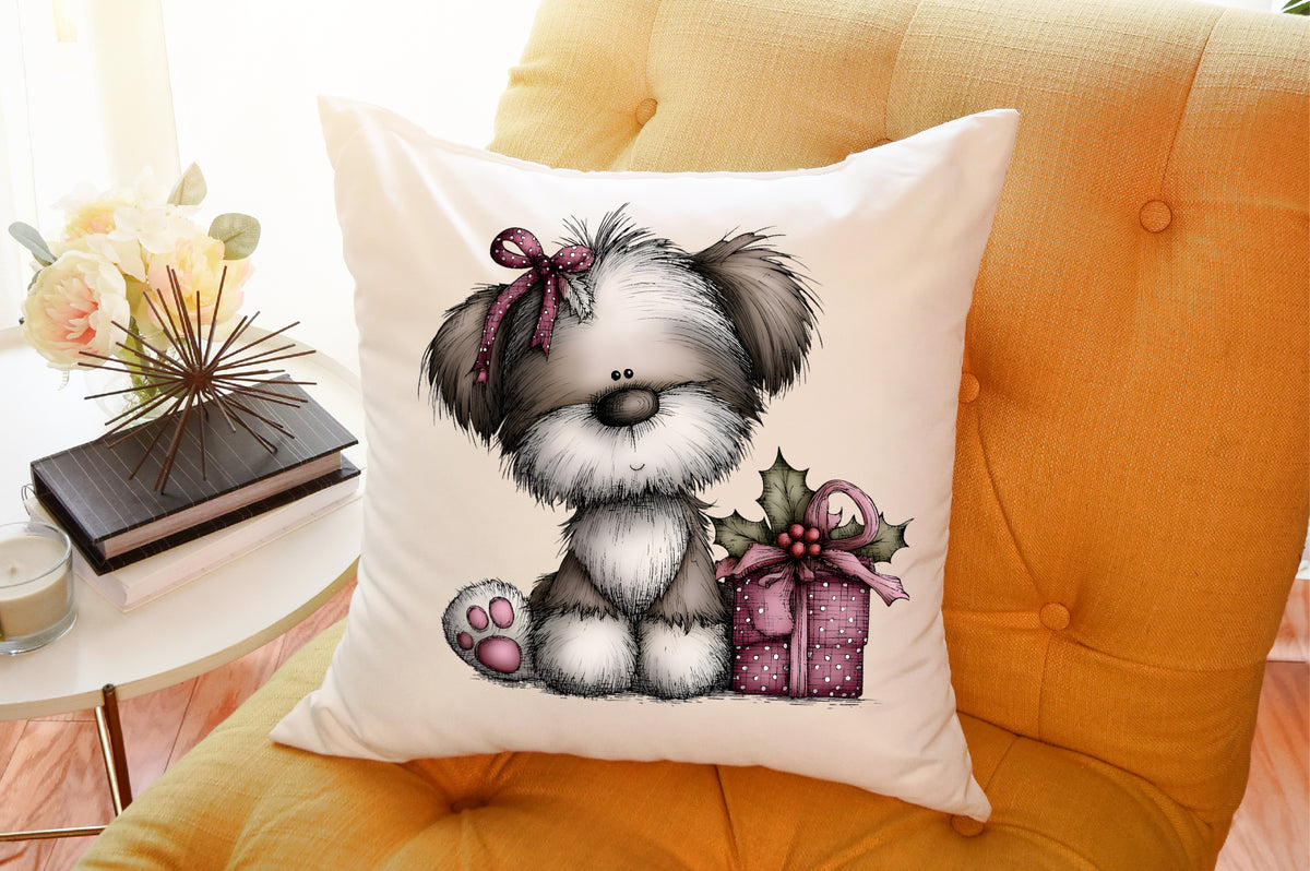 Whimsical Christmas Fluffy Dogs Clipart Cute Puppy PNG