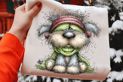 Whimsical Christmas Fluffy Dogs Clipart PNG Bundle | Cute Watercolor Holiday Puppy Clipart