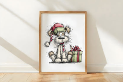Whimsical Christmas Fluffy Dogs Clipart PNG Bundle | Cute Watercolor Holiday Puppy Clipart