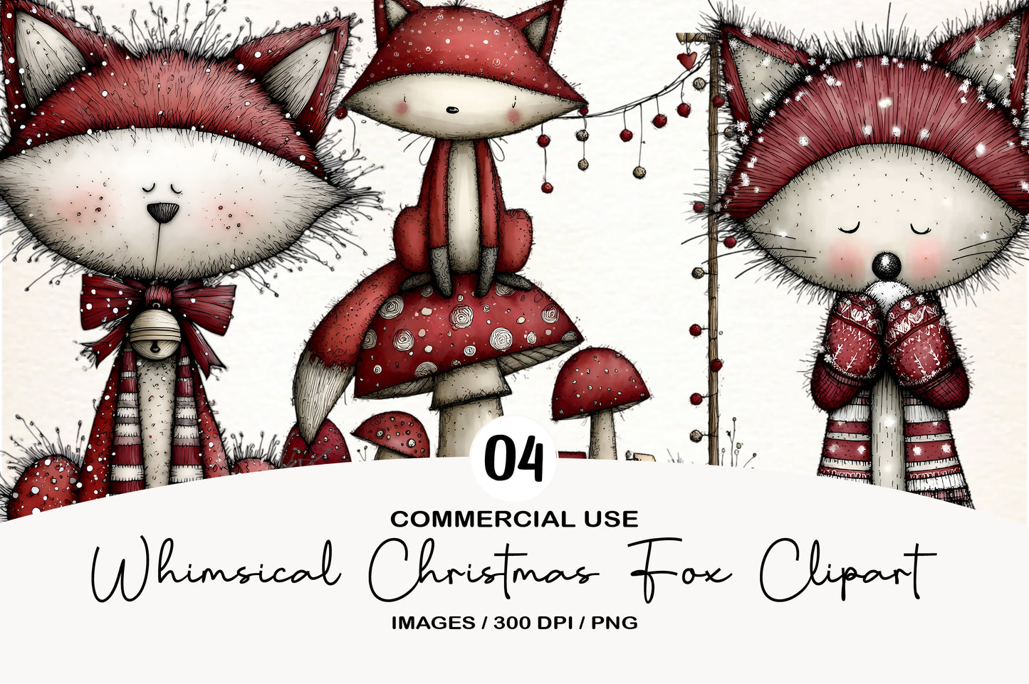 Whimsical Christmas Fox Clipart PNG Sublimation