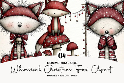 Whimsical Christmas Fox Clipart PNG Sublimation