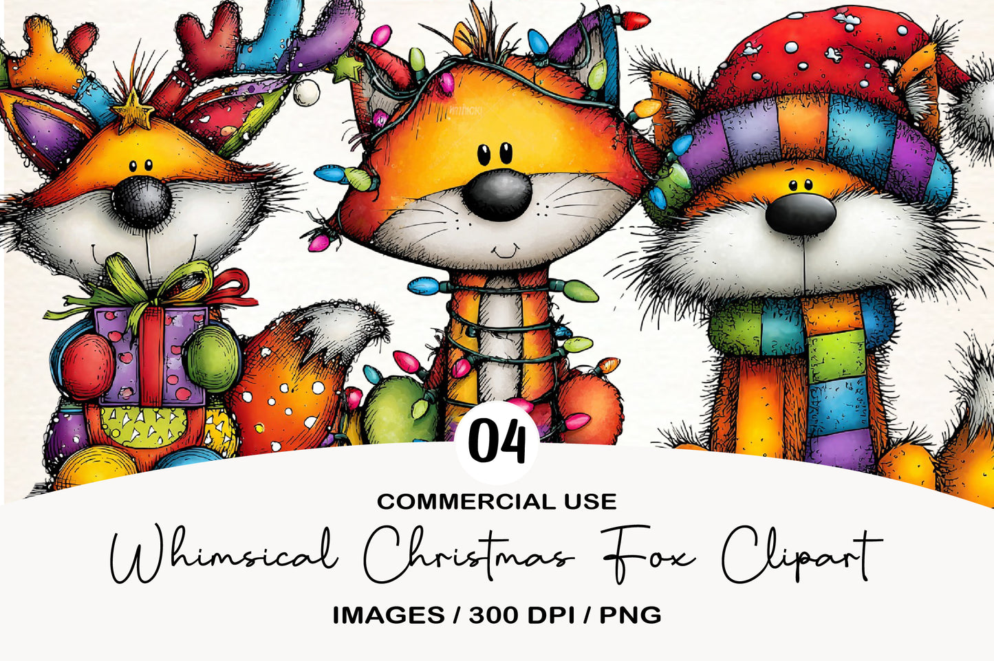 Whimsical Christmas Fox Clipart PNG Bundle | Cute Watercolor Holiday Fox Clipart | Festive Winter Fox PNG