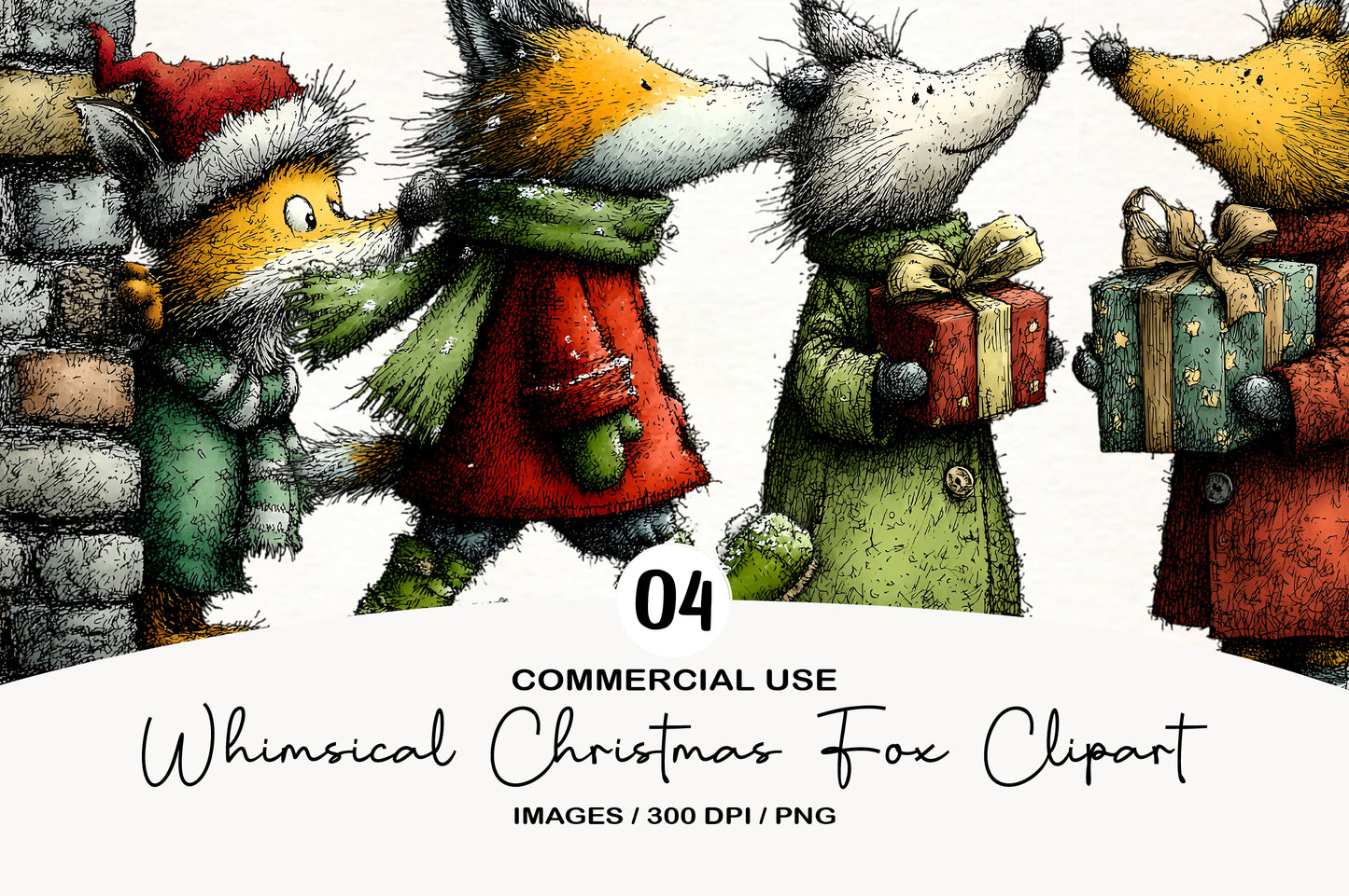 Whimsical Christmas Fox Clipart PNG Sublimation
