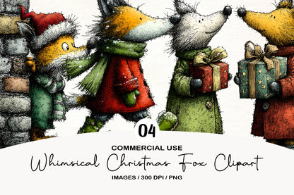 Whimsical Christmas Fox Clipart PNG Sublimation