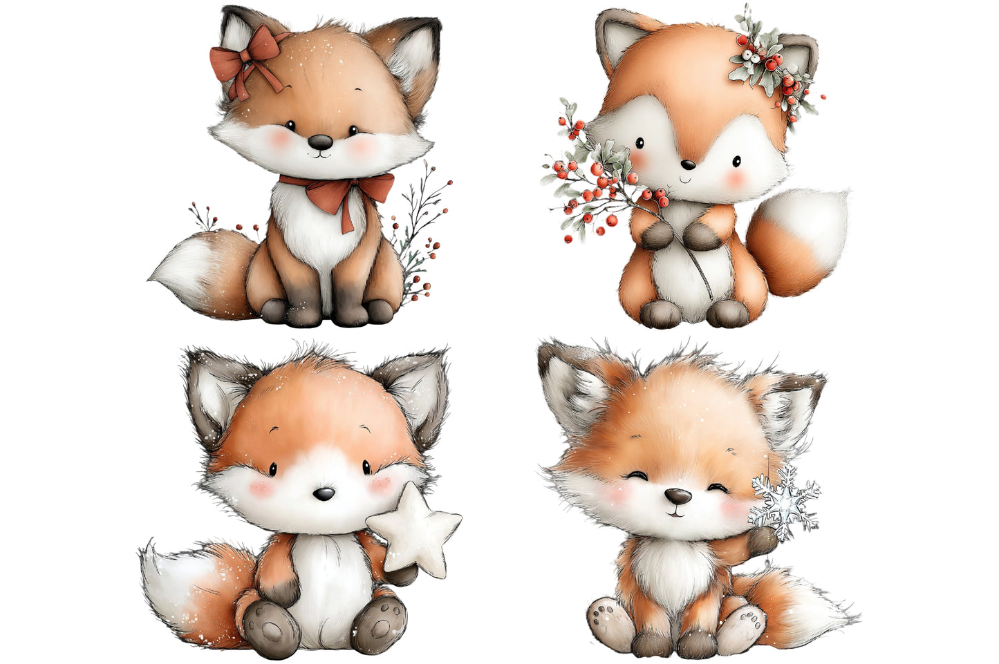 Whimsical Christmas Fox Clipart PNG Bundle