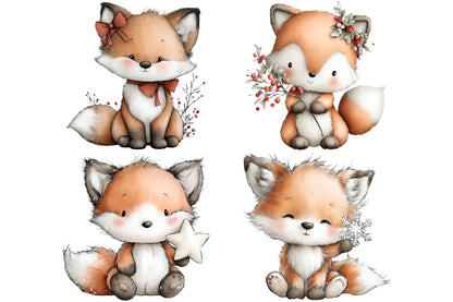 Whimsical Christmas Fox Clipart PNG Bundle