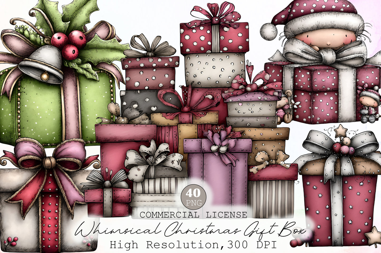 Whimsical Christmas Gift Box Clipart Cute Holiday PNG