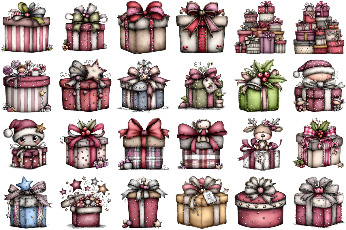 Whimsical Christmas Gift Box Clipart Cute Holiday PNG
