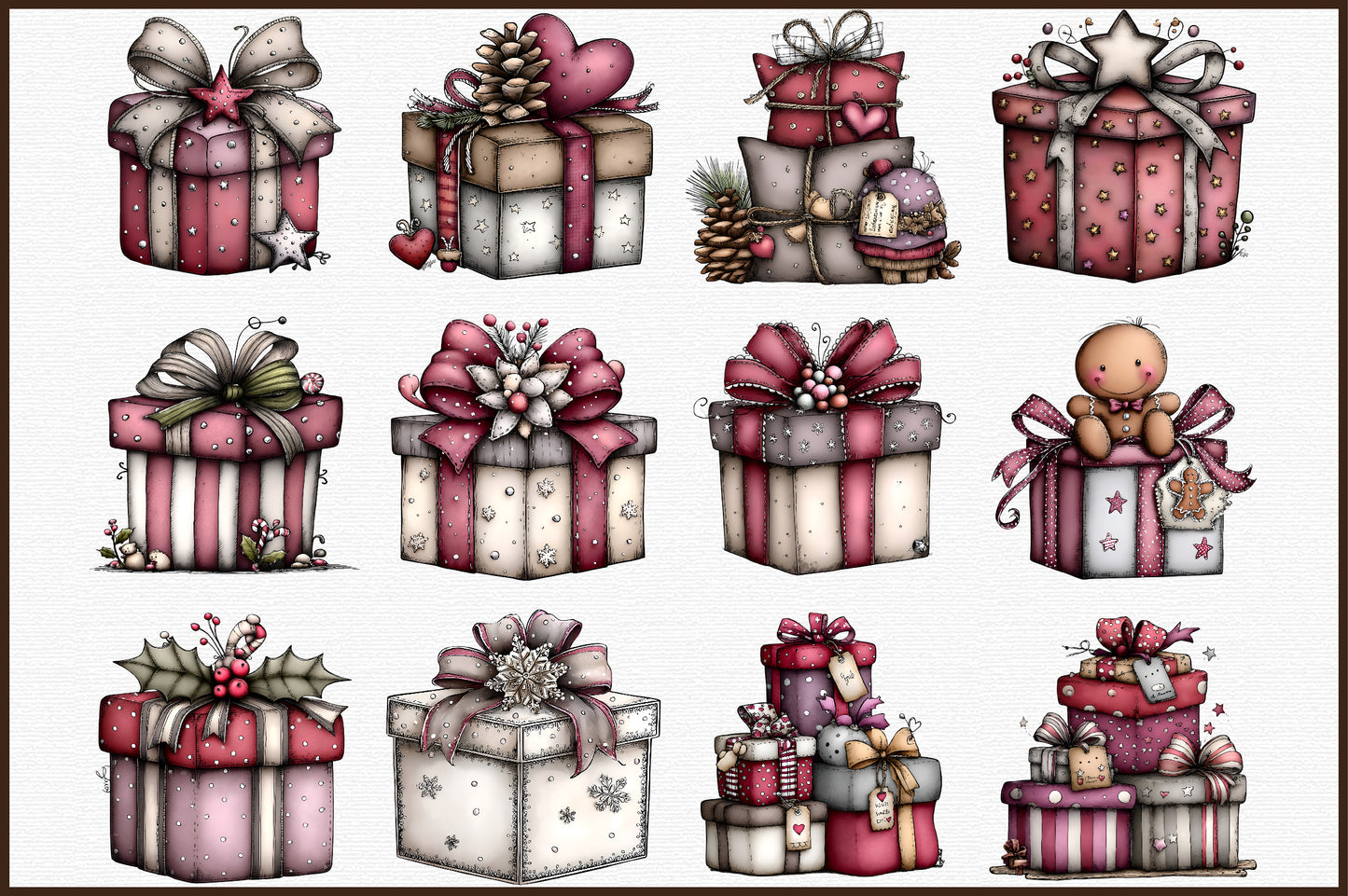 Whimsical Christmas Gift Box Clipart Cute Holiday PNG