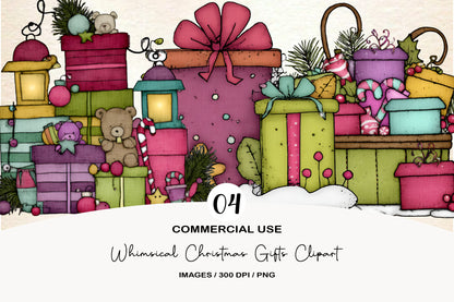 Whimsical Christmas Gifts Clipart PNG