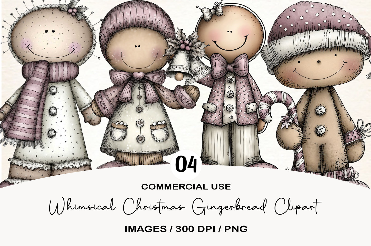 Whimsical Christmas Gingerbread Clipart PNG Bundle | Cute Watercolor Gingerbread Cookies Clipart | Festive Holiday Gingerbread PNG