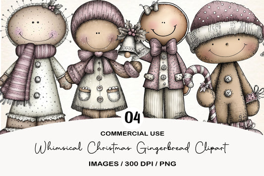 Whimsical Christmas Gingerbread Clipart PNG Bundle | Cute Watercolor Gingerbread Cookies Clipart | Festive Holiday Gingerbread PNG