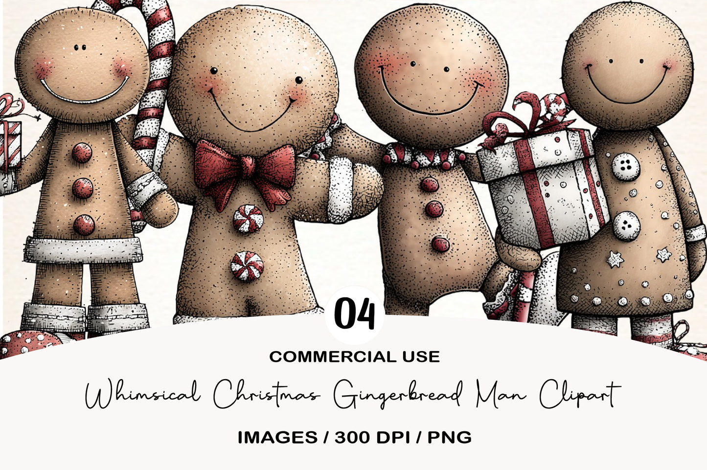 Whimsical Christmas Gingerbread Man Clipart PNG Bundle | Cute Watercolor Gingerbread Boy Clipart | Festive Holiday Cookie PNG