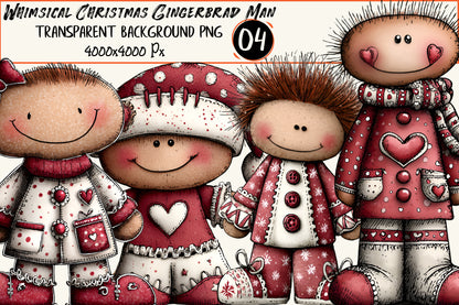 Whimsical Christmas Gingerbread Man Clipart PNG – 4 Designs