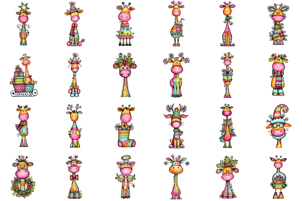 Whimsical Christmas Giraffe Clipart Bundle Cute Holiday PNG