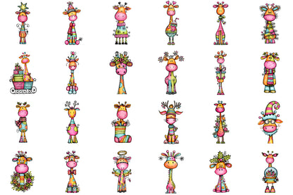 Whimsical Christmas Giraffe Clipart Bundle Cute Holiday PNG