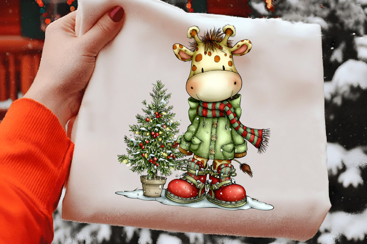 Whimsical Christmas Giraffe Clipart PNG Bundle | Cute Watercolor Holiday Giraffe Clipart