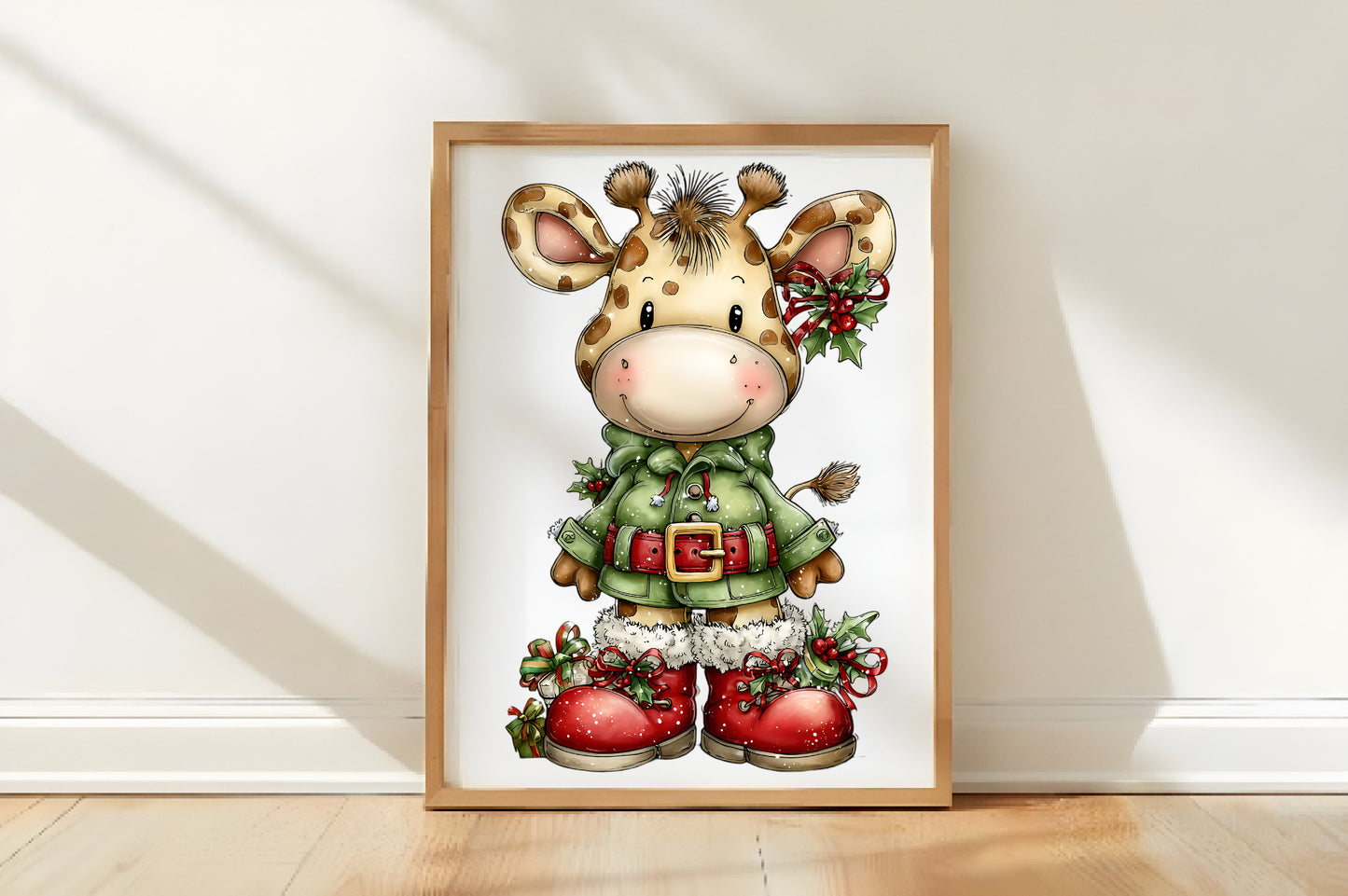 Whimsical Christmas Giraffe Clipart PNG Bundle | Cute Watercolor Holiday Giraffe Clipart