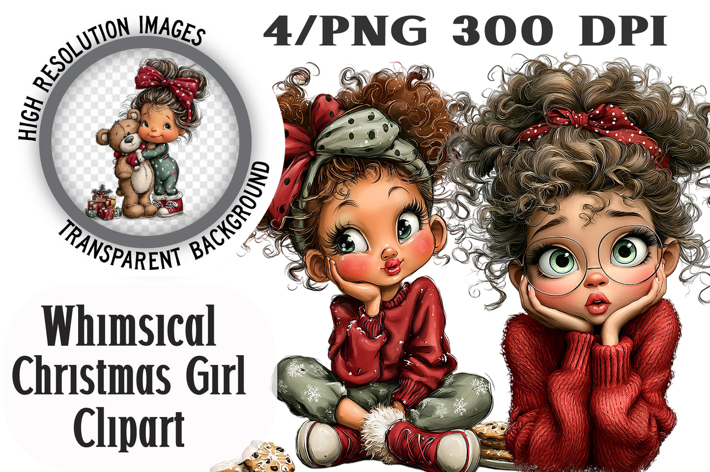 Whimsical Christmas Girl Clipart PNG