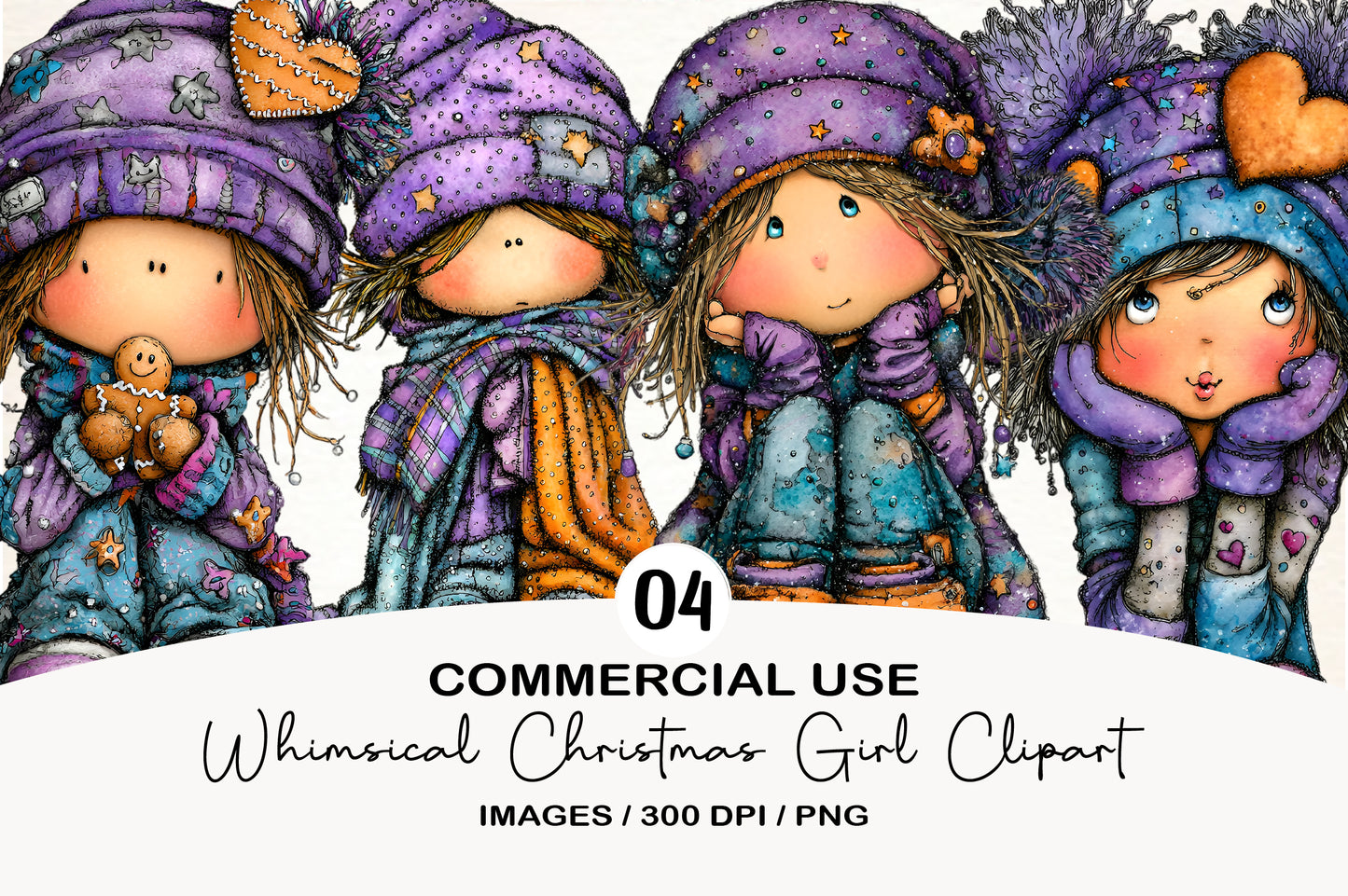 Whimsical Christmas Girl Clipart PNG