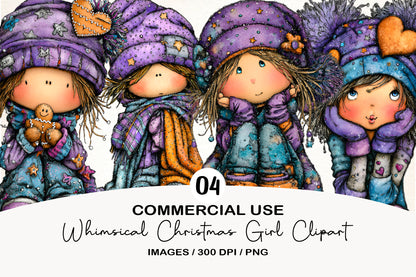 Whimsical Christmas Girl Clipart PNG