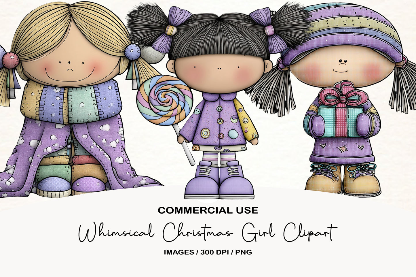 Whimsical Christmas Girl Clipart PNG