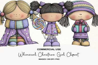Whimsical Christmas Girl Clipart PNG