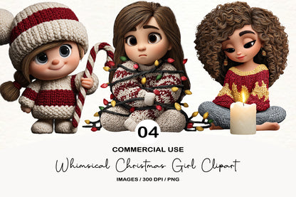 Whimsical Christmas Girl Clipart PNG