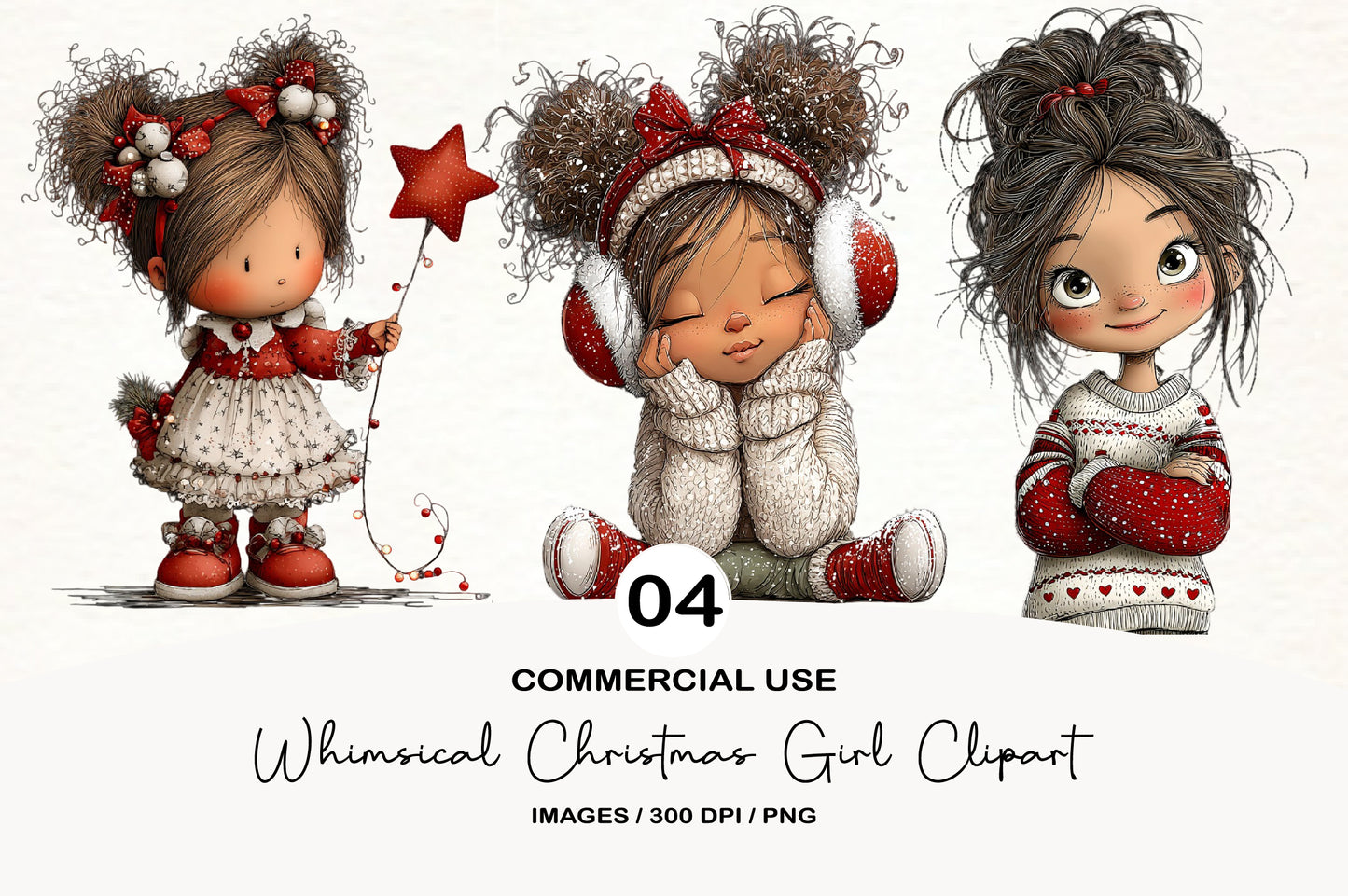 Whimsical Christmas Girl Clipart PNG
