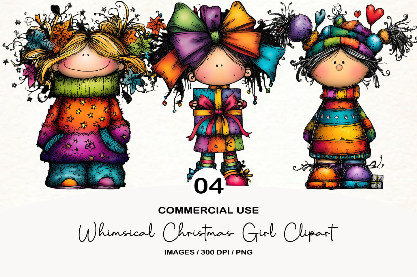 Whimsical Christmas Girl Clipart PNG