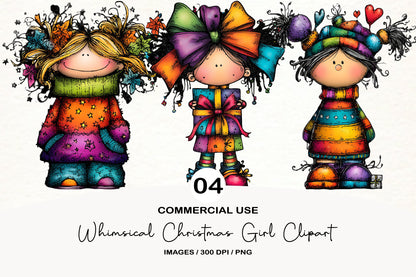 Whimsical Christmas Girl Clipart PNG