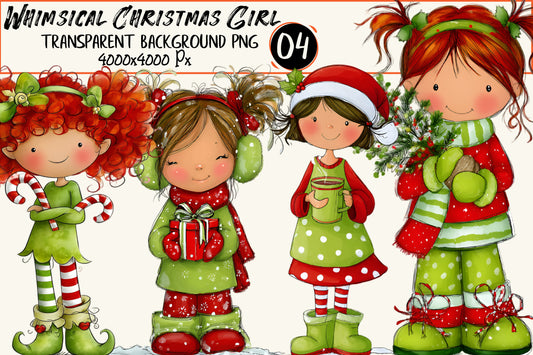 Whimsical Christmas Girl Clipart PNG – 4 Designs