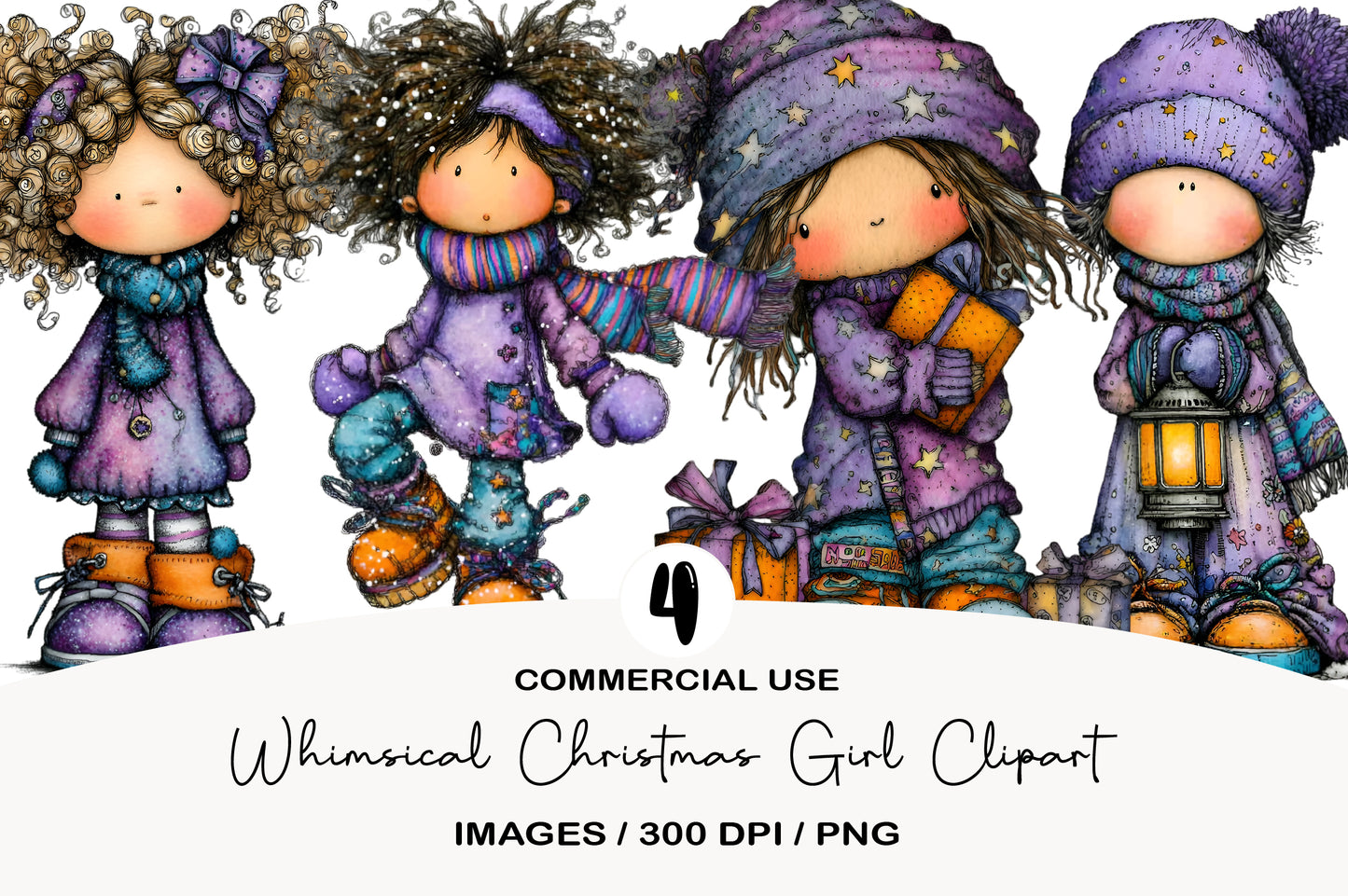 Whimsical Christmas Girl Clipart PNG Sublimation
