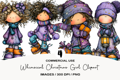 Whimsical Christmas Girl Clipart PNG Sublimation