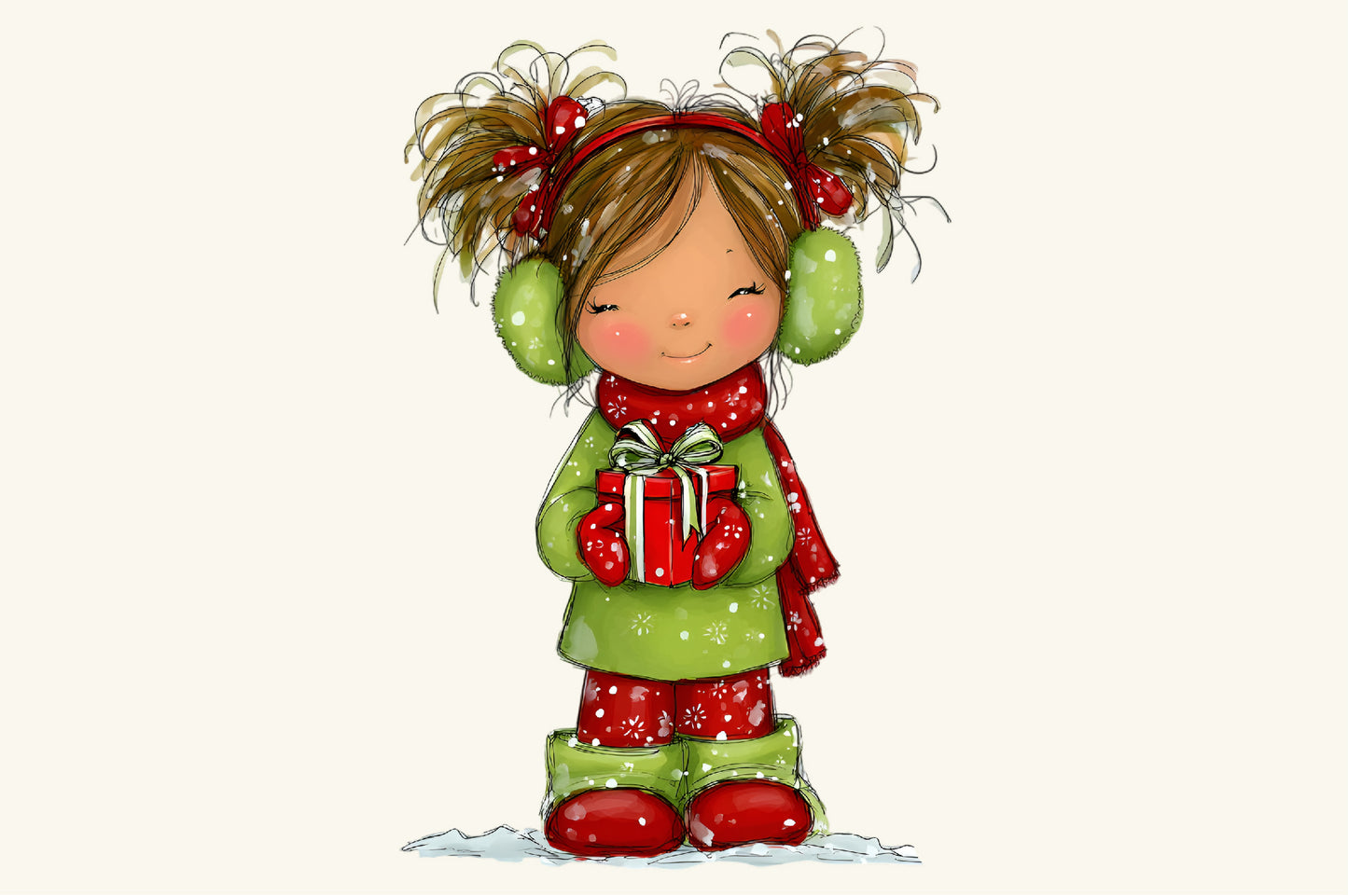 Whimsical Christmas Girl Clipart PNG – 4 Designs