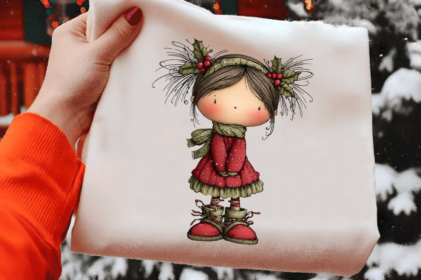 Whimsical Christmas Girl Clipart PNG Bundle | Cute Watercolor Holiday Girl Clipart | Festive Christmas Girl PNG