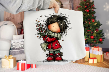 Whimsical Christmas Girl Clipart PNG Bundle | Cute Watercolor Holiday Girl Clipart | Festive Winter Girl PNG