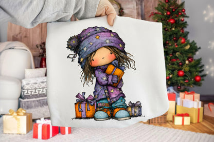 Whimsical Christmas Girl Clipart PNG Sublimation