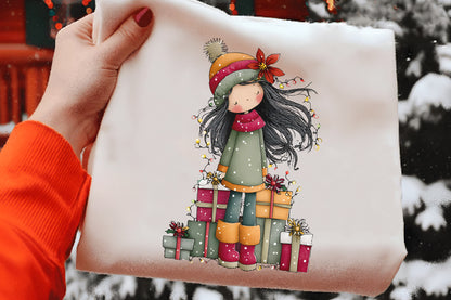 Whimsical Christmas Girl Clipart PNG Bundle | Cute Watercolor Holiday Girl Clipart | Festive Winter Girl PNG