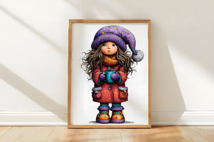 Whimsical Christmas Girl Clipart PNG Bundle | Cute Watercolor Holiday Girl Clipart