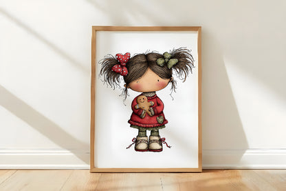 Whimsical Christmas Girl Clipart PNG Bundle | Cute Watercolor Holiday Girl Clipart | Festive Christmas Girl PNG