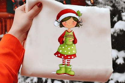 Whimsical Christmas Girl Clipart PNG – 4 Designs