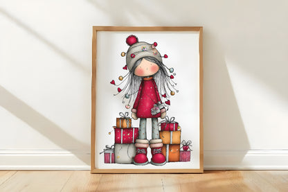 Whimsical Christmas Girl Clipart PNG Bundle | Cute Watercolor Holiday Girl Clipart | Festive Winter Girl PNG