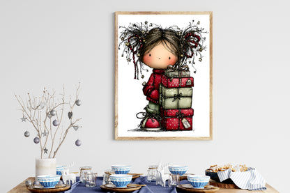 Whimsical Christmas Girl Clipart PNG Bundle | Cute Watercolor Holiday Girl Clipart | Festive Winter Girl PNG