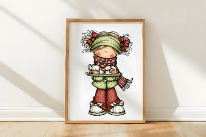 Whimsical Christmas Girl Clipart PNG Bundle | Cute Watercolor Holiday Girl Clipart | Festive Winter Girl PNG