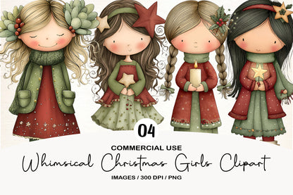 Whimsical Christmas Girls Clipart PNG Sublimation