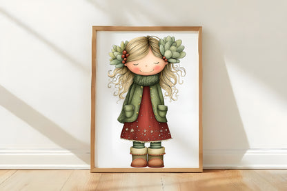 Whimsical Christmas Girls Clipart PNG Sublimation